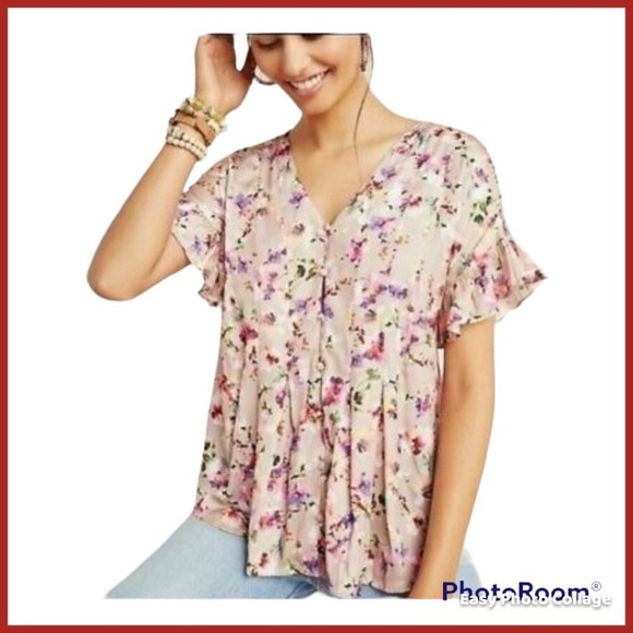 Anthropologie Dolan Mitzi Floral Blouse Buttons, Size extra small - Picture 1 of 9